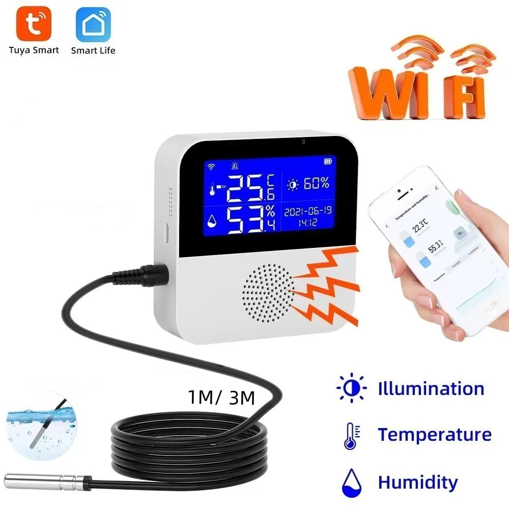 

TUYATemperature and humidity sensor WiFi LCD intelligent life indoor temperature and humidity meter multi-function pager