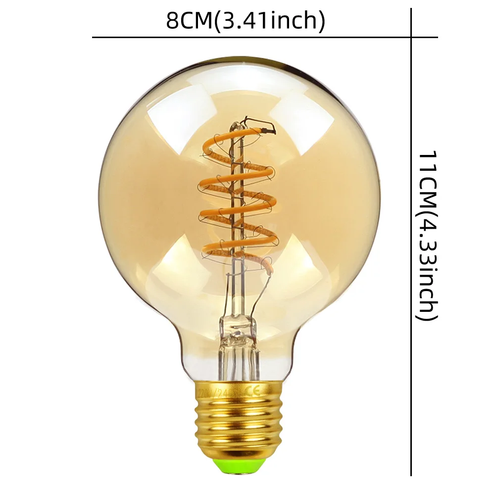 TIANFAN Vintage Led Bulb G80/G25 Edison Bulb 4W Dimmable 220V 110V E26 E27 Spiral Filament Decorative Light Bulb Yellow Warm