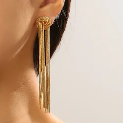 2023 Luxury Long Tassel Earrings For Women Gold Color Female Geometric Chain Drop Earrings Statement Jewelry Accessories Gift