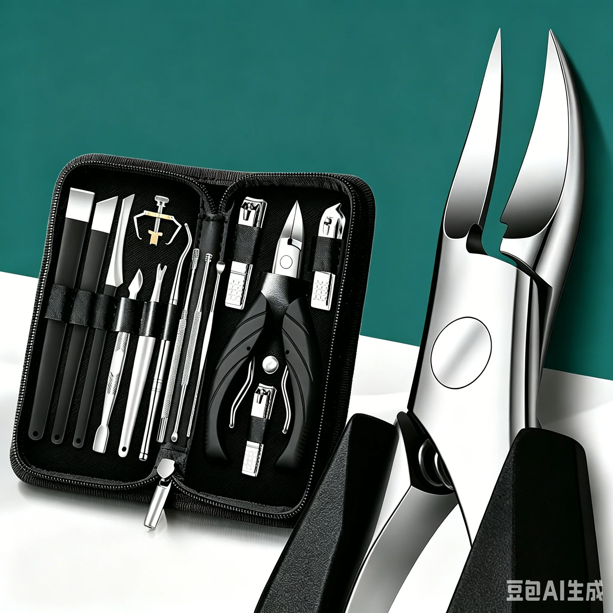 Ingrown Toenail Manicure Set, Stainless Steel Sharp Pedicure Tools, for Thick Nail Care, Black Portable Zipper Nail Kit