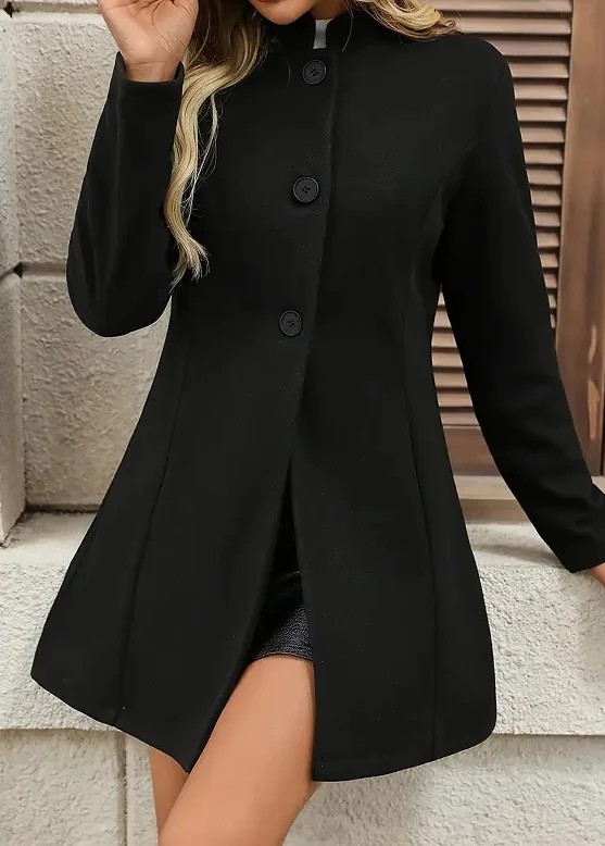 Europäischer und amerikanischer grenzüberschreitender Herbst- und Wintermode in Übergröße, einfarbiger, vielseitiger Wollmantel mit Stehkragen