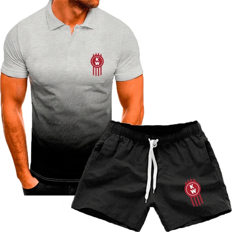 Camiseta de manga curta e shorts masculinos, algodão feito sob encomenda, secagem rápida, estampa do logotipo Kenworth, terno casual, novo, verão, 2022