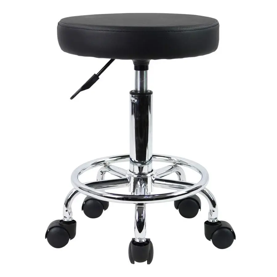 

PU Leather Round Rolling Stool with Foot Rest Swivel Height Adjustment Spa Drafting Salon Tattoo Work Office Massage Stools Task