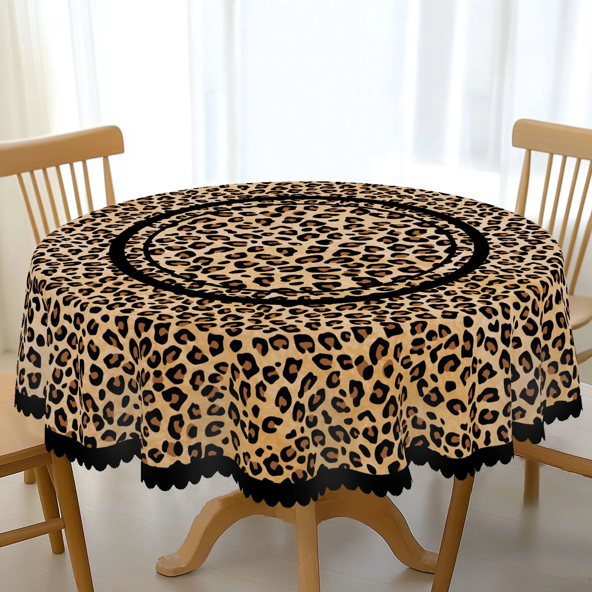 1 Piece Spotted Leopard Print Round Tablecloth, Black Brown Leopard Print Rectangular Tablecloth, Party Tablecloth, Home Table Decoration, Courtyard Camping Table Decoration, Table Cover for Daily Home Kitchen, Restaurant Terrace Indoor and Outdoor Use