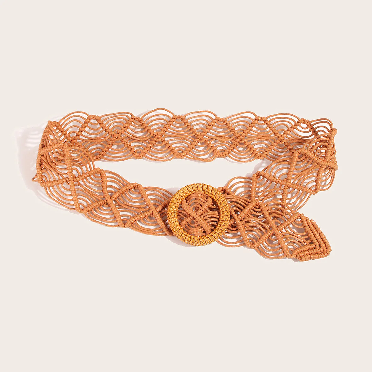 เชือกเทียนทําด้วยมือบริสุทธิ์ Retro สไตล์ชาติพันธุ์ผู้หญิงเอวกว้างซีลยุโรปและอเมริกาชุดสตรีเข็มขัดกลวงอเนกประสงค์