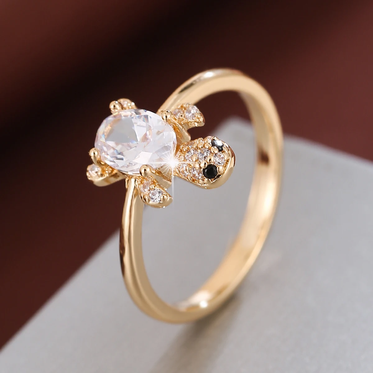 خاتم نسائي من الزركونيا الاصطناعية بتصميم سلحفاة على شكل حيوان لطيف لإكسسوارات مجوهرات الحفلات اليومية