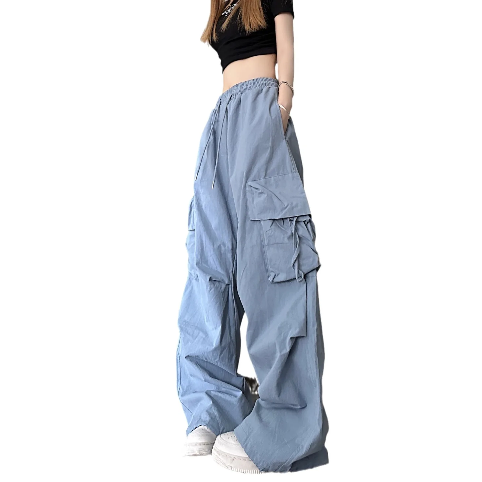 

American Retro Work Pants Women 2024 Summer High-waisted Straight-legged Wide-legged Pants Design Loose Casual Trailing Pants