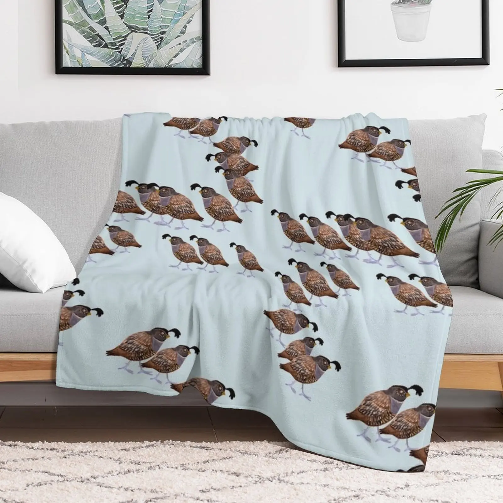 

Queuing Quails Throw Blanket Thermals For Travel Hairy Plaid on the sofa Furrys Blankets