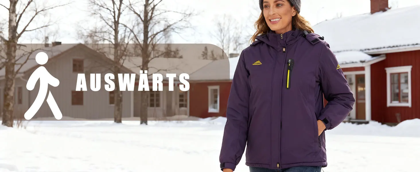 TACVASEN Womens Multi-pocket Ski Jacket with Detachable Hood Windproof Water-Resistant Fleece Lined Coat Wear-resistant Softshel