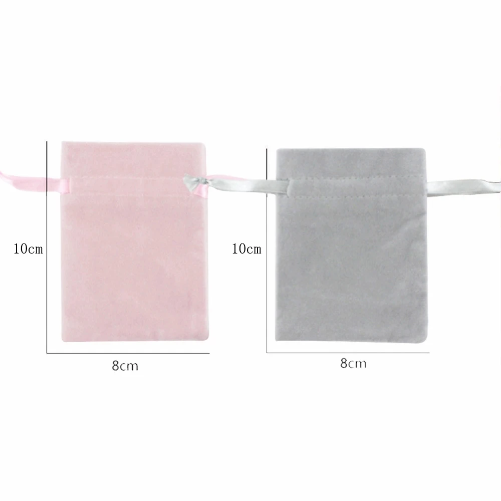 50pcs Jewelry velvet Ribbon Drawstring Bag 8x10cm Packaging Chic Grey Pink Velvet Pouch for Wedding Favor Gift Bags