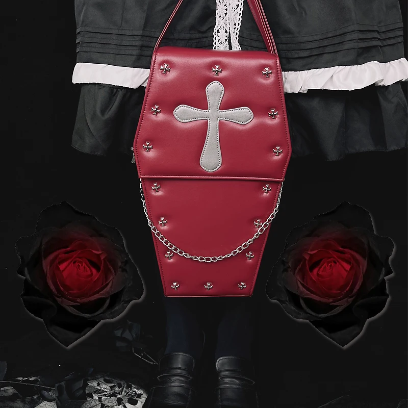 Gothic Vampire w kształcie trumienki plecaki damskie 3 sposoby Punk Lolita torby szkolne torba Crossbody dziewczyna Dark Halloween torebka na ramię