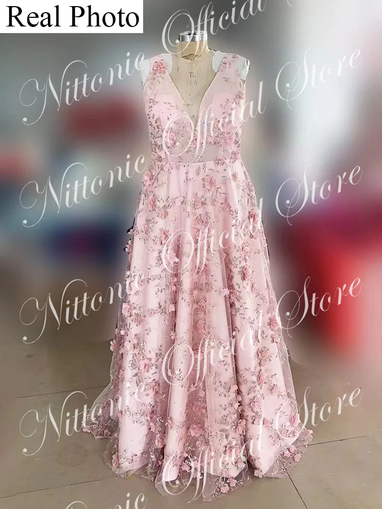 Ballkleider für Frau rosa Spitze Applikationen ärmellose boden lange Sweep Zug formelle Gelegenheit Party Abendkleid elegant heiß