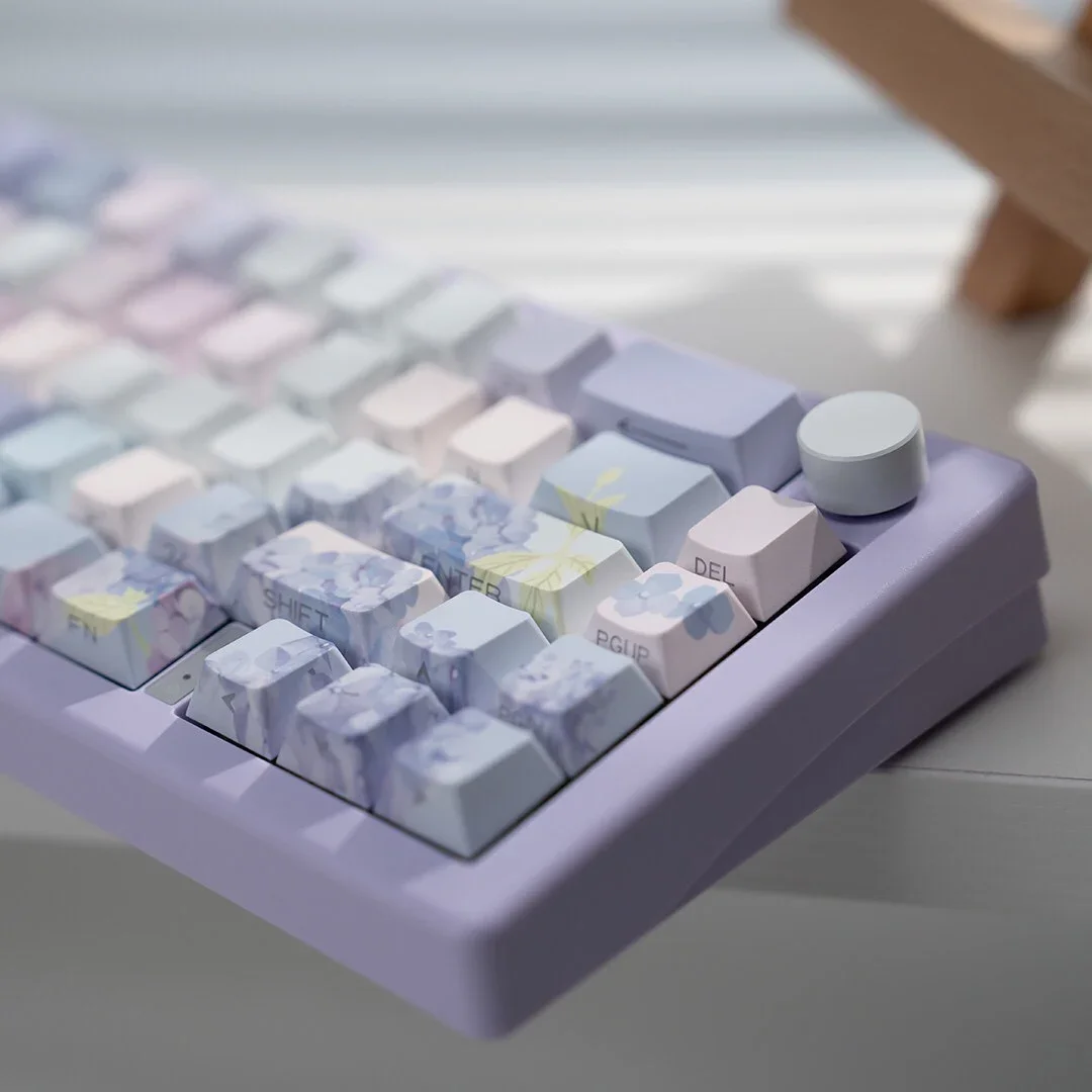 

Original factory height side engraved transparent keycap fog jasmine butterfly blue pbt material five-sided sublimation process