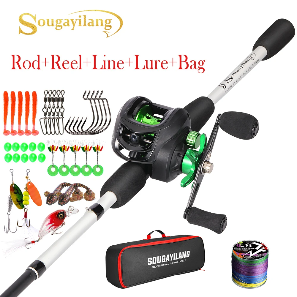 sougayilang-カーボンファイバーベイトキャスティングフィッシングロッド完全なセット淡水バスフィッシングリール