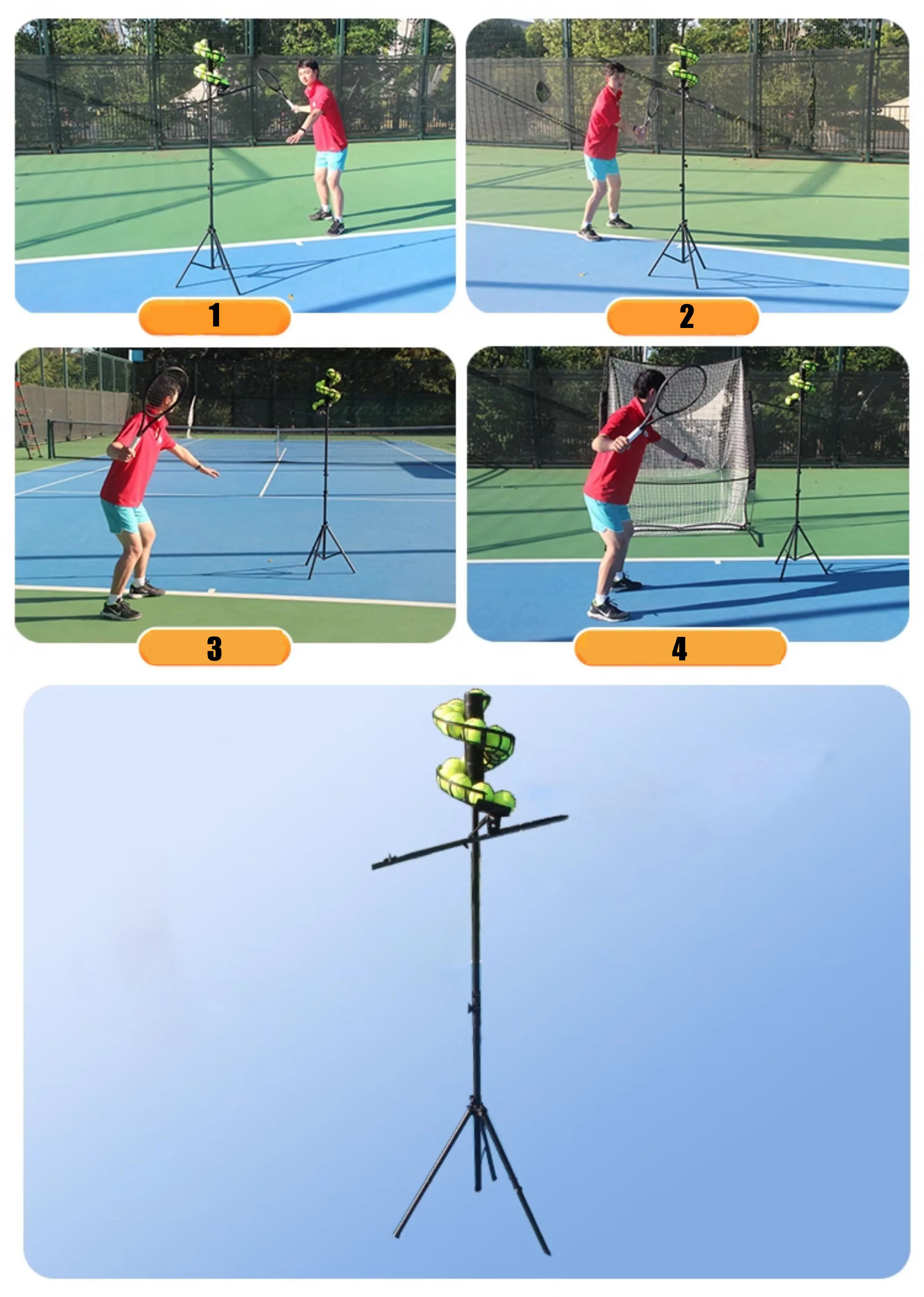 Macchina automatica per palline da tennis Crash Ball Trainer Velocità e altezza regolabile Macchina per esercizi per altalena con alimentatore per palline da tennis