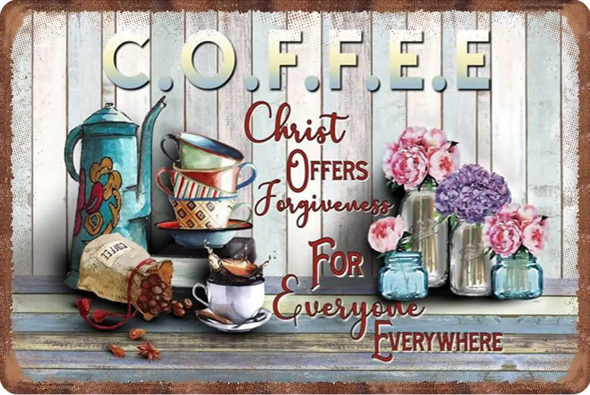 Tin Sign Coffee Chist Offers Forgiveness For Everyone Everywhere Vintage Metal Tin Sign Poster Wall Farm Yard Club Vintage Bar W