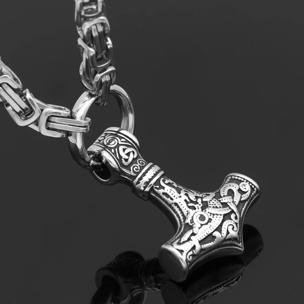 

Nordic Culture Totem Viking Thor Hammer Stainless Steel Loop Chain Men's Necklace Jewelry