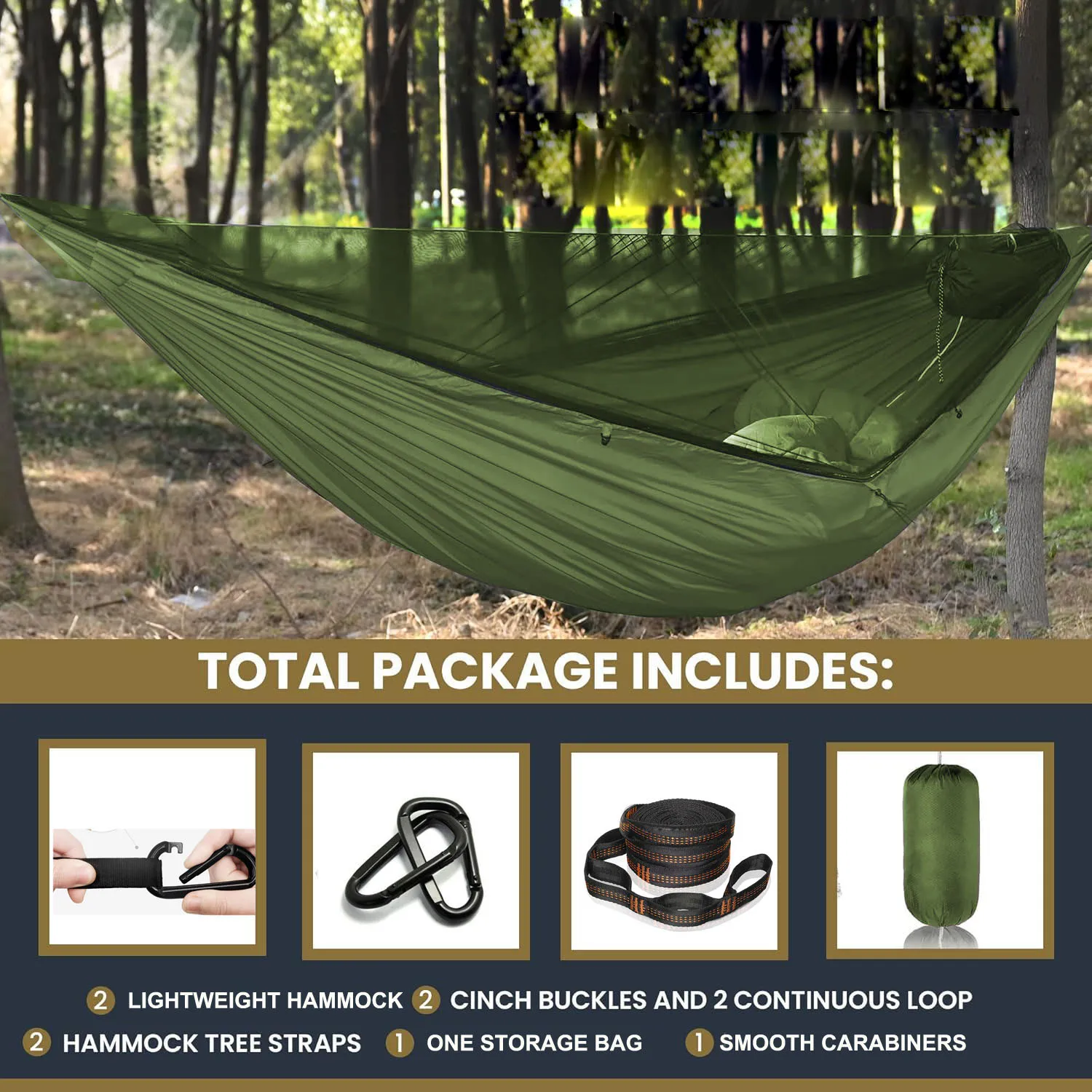 Camping Hammock with mosquito net and Ultralight Portable Hammock with Adjustable Ridgeline for Camping, Hiking, Backpacking