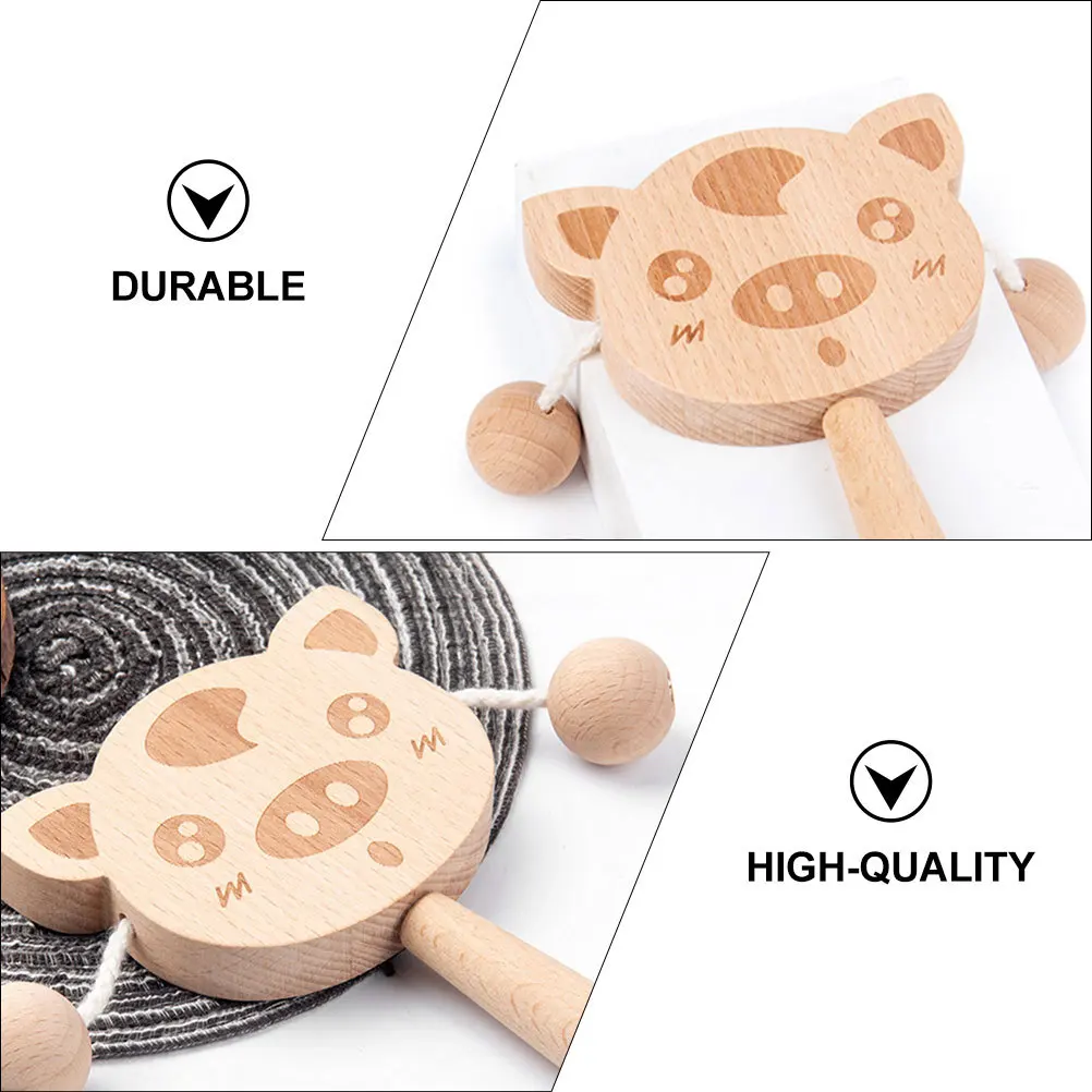 1 قطعة طبلة خشبية شكل خنزير جرس اليد للأطفال آلة موسيقية التعليم المبكر طفل اليد حشرجة الموت الخشب تهز #6