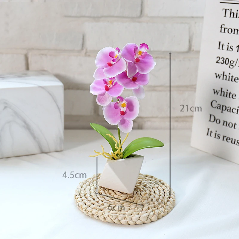 Artificial Phalaenopsis in Pot Mini Orchid Bonsai Fake Plants Potted Realistic Faux Flowers Orchid Floral for Home Office Decor