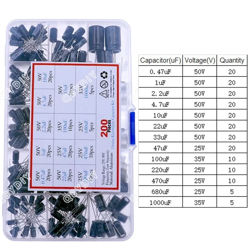 Zestaw kondensatorów elektrolitycznych aluminiowych 16V 25V 35V 50V 100V 400V 1uF -1000uF — zdjęcie produktu 4