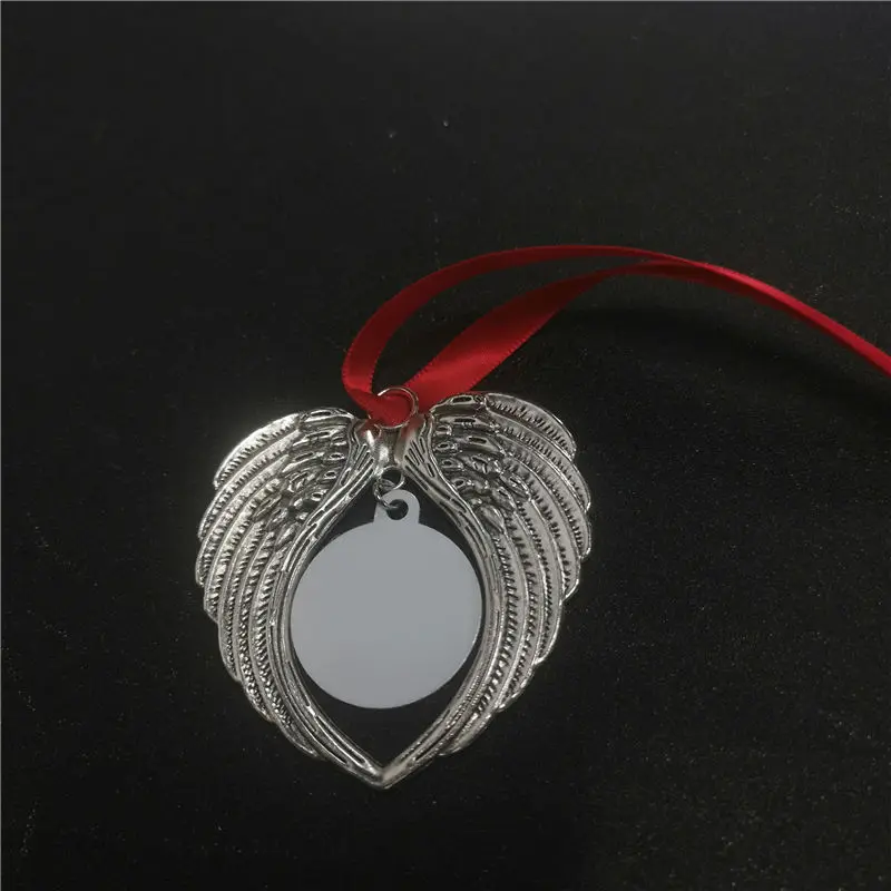

sublimation christmas gifts angel wing ornaments with two sided printing round aluminum 20pcs/lot