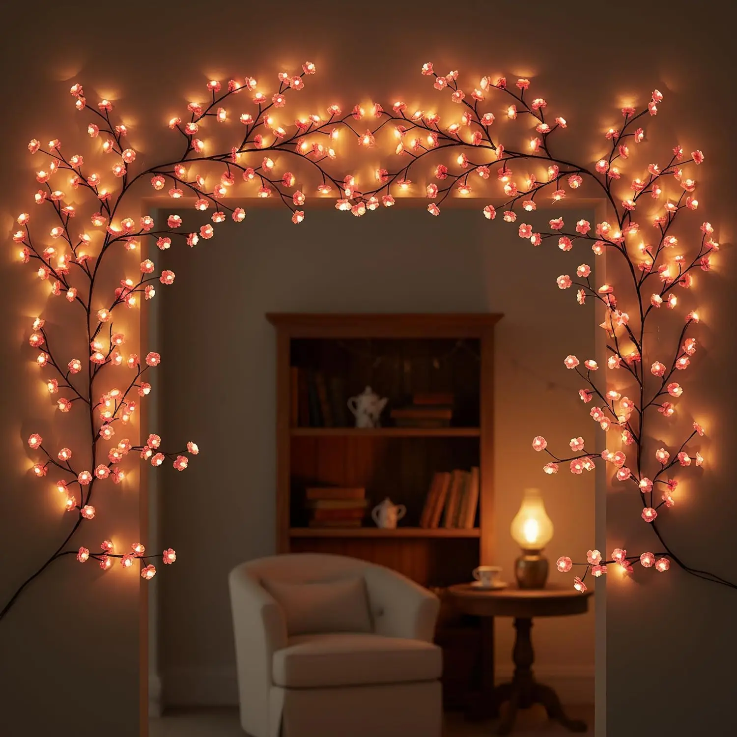 72/96 LED Blossom Vine String Lights, Cherry Flower Branch Lights with 8 Modes, Flexible Decorative Fairy Lights for Home Decor