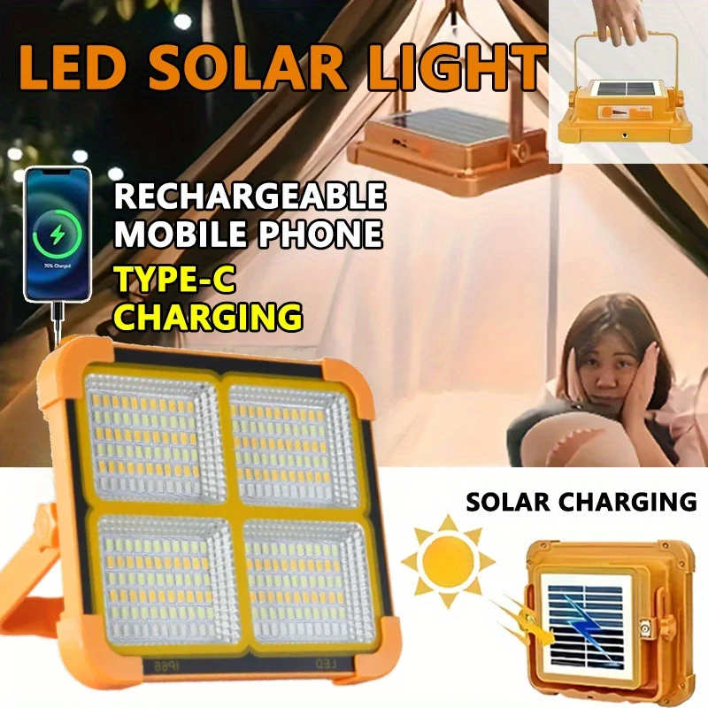 

1 Pack New 15W Solar Flood Light 2000LM Rechargeable Outdoor Spotlight IP65 Waterproof LED Emergency Work Lamp Hand Lantern