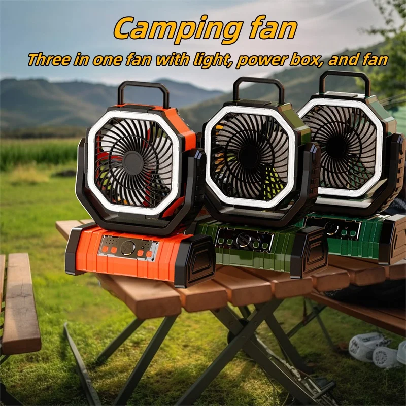 3-in-1 camping fan, camping fan with LED lights and remote control, 10000mAh portable camping fan, suitable for outdoor tents