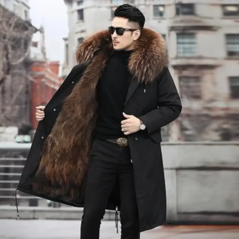 Fur Lined Parkas Men Faux Fur Coat Big Size Hooded Warm Long Fox Fur Coat Snowsuit High Quality Men Clothing Zipper Long Sleeve - Image 3