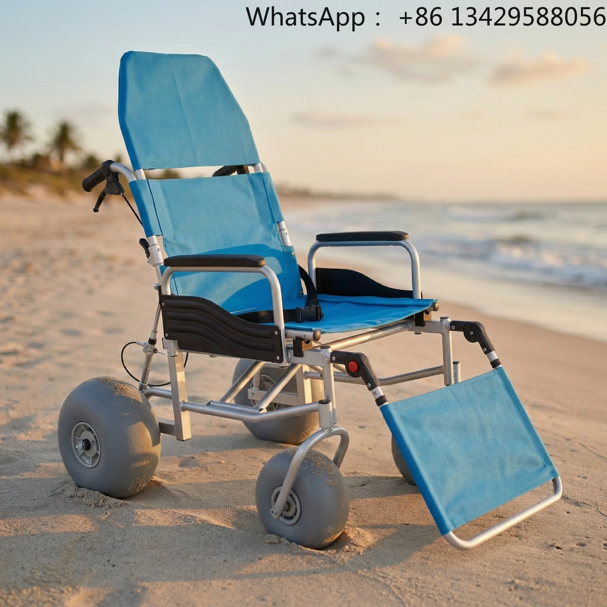 Hospital Grade Reclining Beach Wheelchair with Wide PU Wheels Adjustable Backrest and Leg Support for Sand Mobility