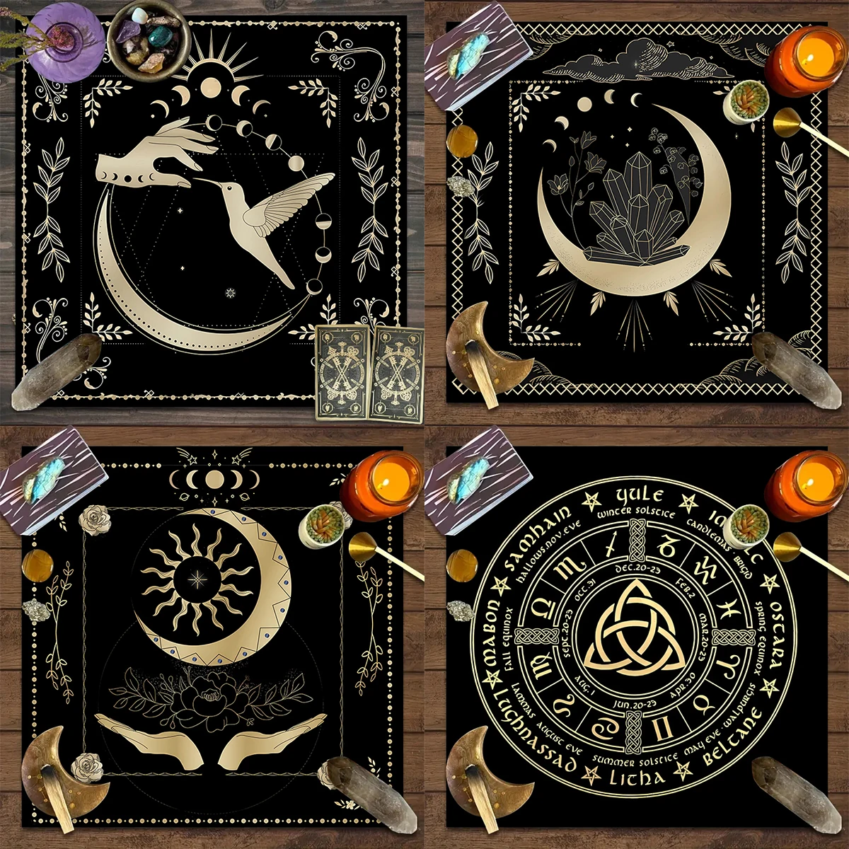 50/75/110/137cm Tarot mat 1pc Tarot Card Tablecloth Moon Phase Flowers Pagan Card Game Decoration Altar Tablecloth Witchcraft
