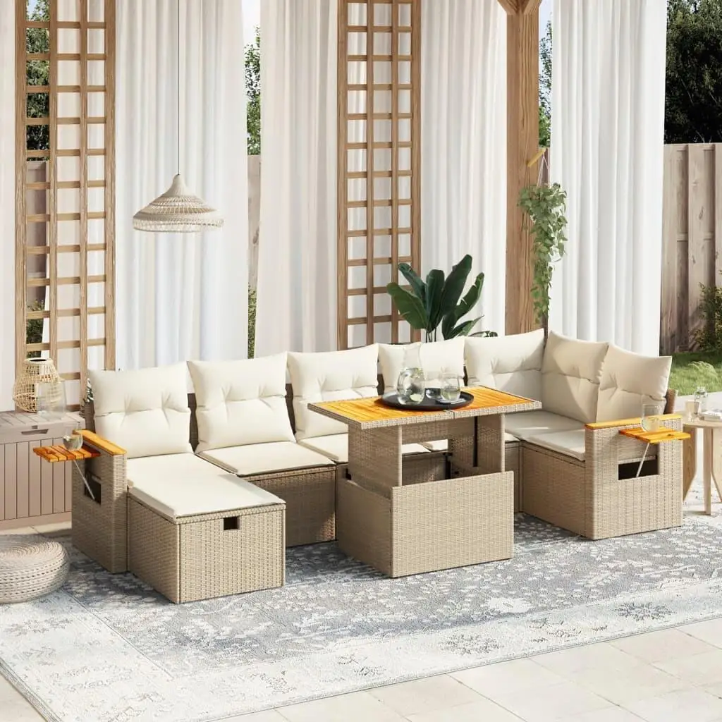 

Beige PE Rattan Garden Sofa Set with Large Adjustable Armrests for Outdoor Patio Relaxation