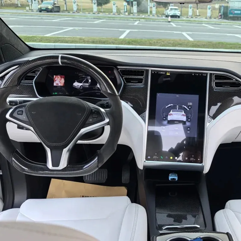 

Custom Leather Carbon Fiber Yoke Steering Wheel With Heating Fit For 2014-2020 Model S Model X