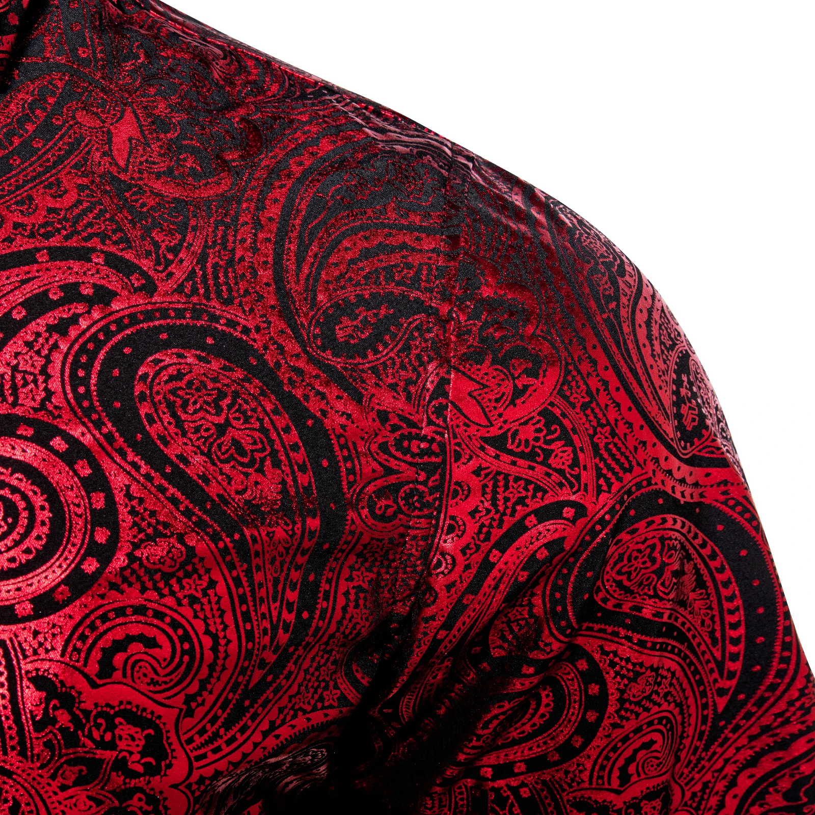 Luxury Gilding Red Green Khaki Paisley Print Silk Dress Shirts for Men Long Sleeve Social Men Clothing Tops Slim Fit