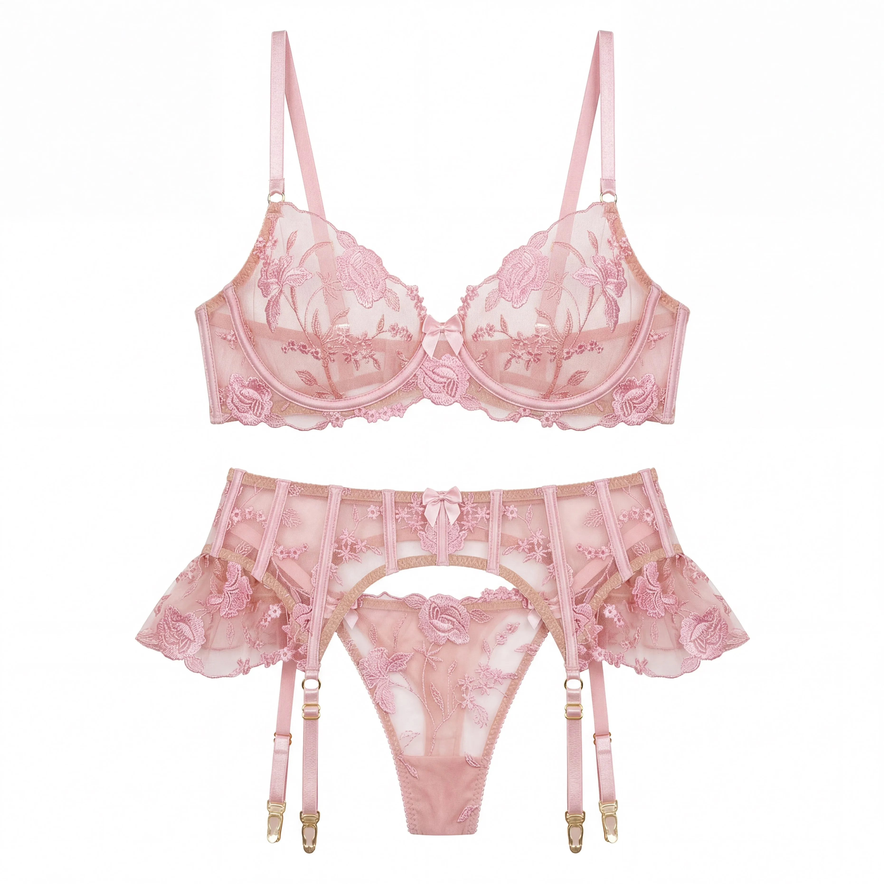 

Women Lingerie Set Sheer Mesh Babydoll Lace Garter Belt Suspender Sexy Transparent Nightwear Valentine Day Bridal Honeymoon Suit