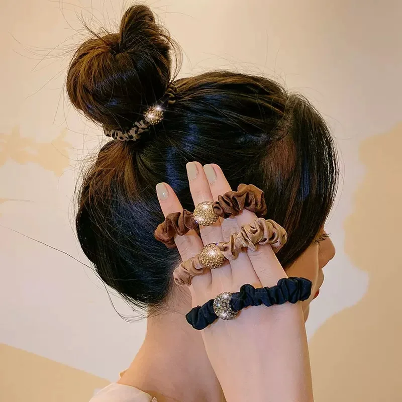 4Pcs/Lot Girl Hair Band Accessories Fashion Large Hair Ties Solid Color Elastic Scrunchies For Women Ponytail Hairstyle image 4