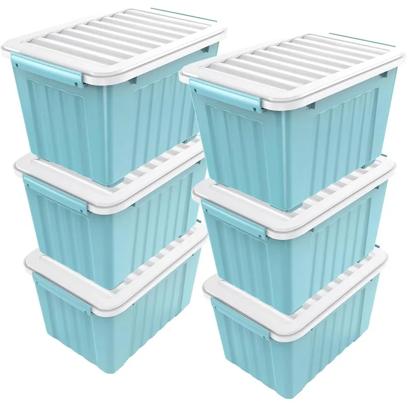 72 Quart Storage Bin, Stackable and Nestable Storage Boxes with Lids and Secure Latching Buckles