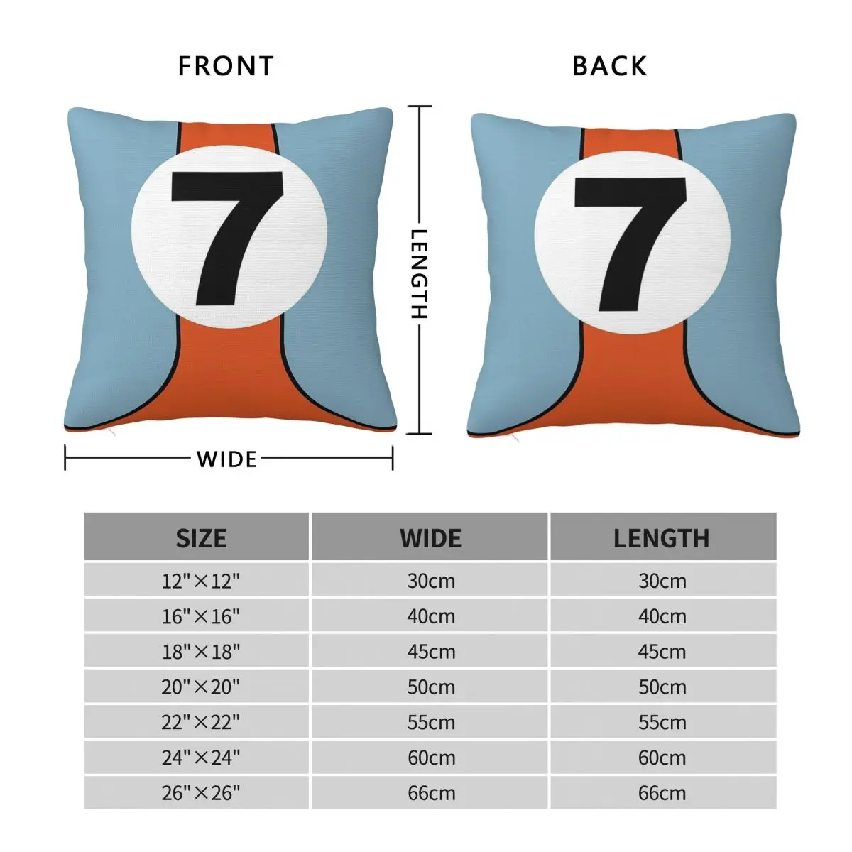 Racing Colours Lucky Number 7 Square Pillowcase Polyester Linen Velvet Creative Zip Decor Sofa Seater Cushion Case