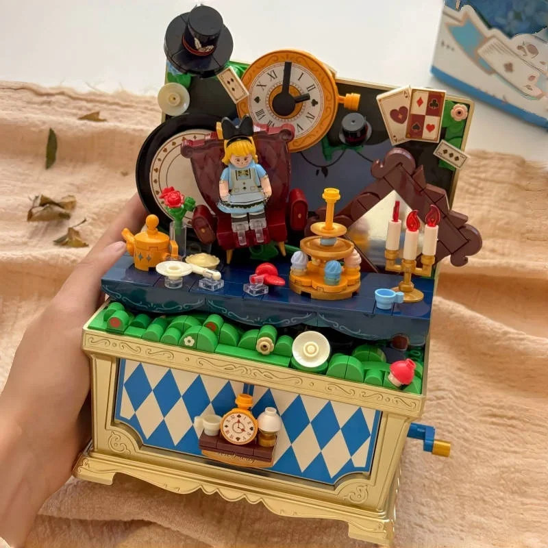 Storybrooke Musical Treasure Chest Building Blocks Music Box Alice Pinocchio Assembled Toy Model Ornaments Holiday Gift