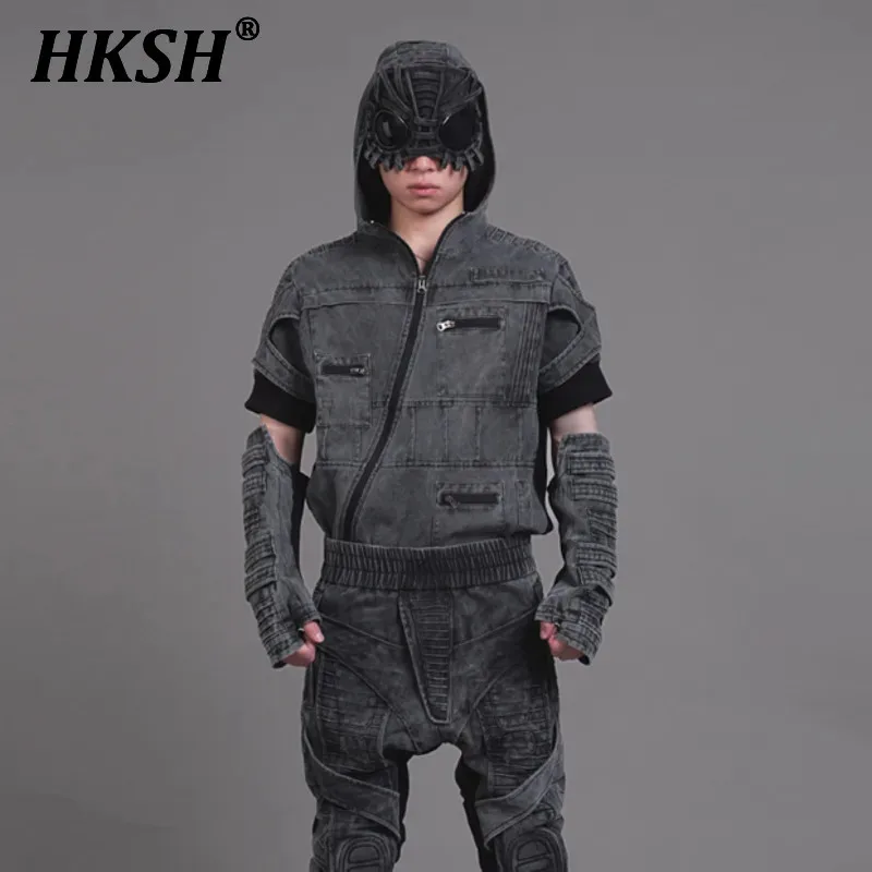 HKSH Summer Spring New Men's Tide Punk Waste Land Style Asymmetric Cotton Hooded Shirts Tactical Chic Coat Women Dark Top HK1316