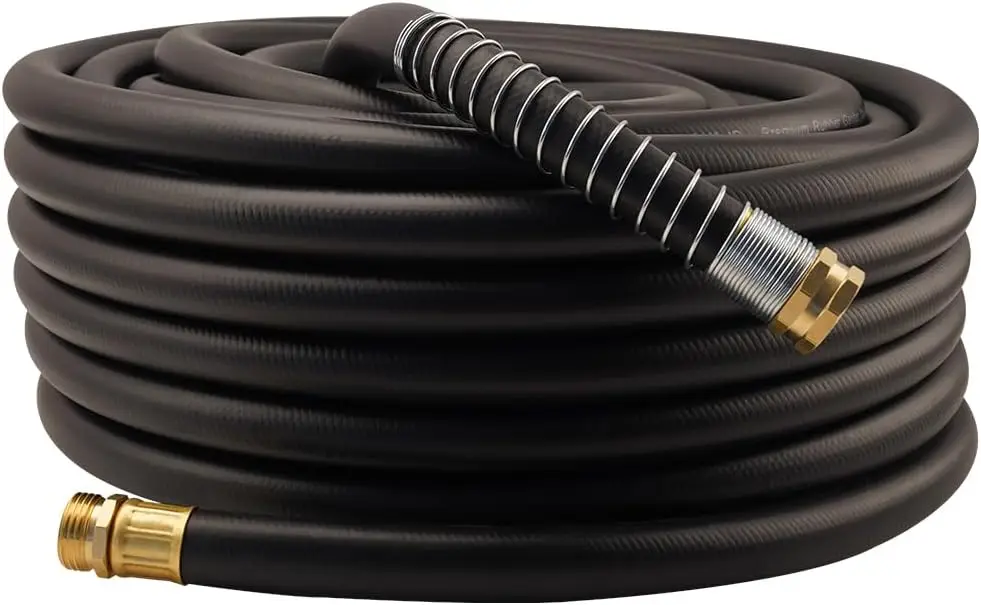 

Garden Hose 100FT x 3/4", Heavy Duty Rubber Hose, Water Hose with Five Layered Braiding, Male Female Fittings, 1000PSI Burst,