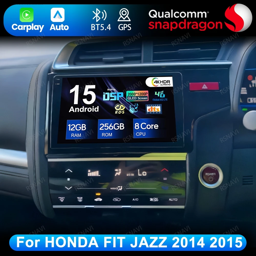 

Android 15 для HONDA FIT JAZZ 2014 2015 DSP GPS Автомобильный радиоприемник Беспроводной Carplay Авторадио Viedo Плеер QLED 4G LTE Головное устройство BT