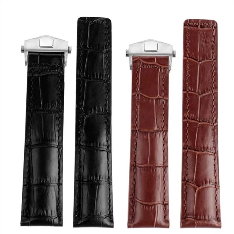 19 20 22 มม.สีดําสีฟ้าสีน้ําตาล Cowhide หนังสายนาฬิกาสําหรับ Tag Heuer F1 Monaco ธุรกิจ Watchband พับหัวเข็มขัดสไตล์สร้อยข้อมือ