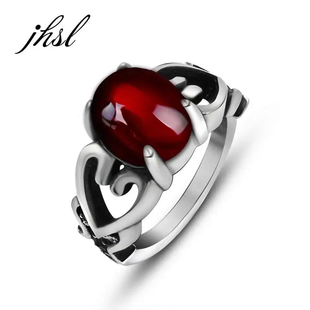 JHSL Red Blue Stone Men Rings Stainless Steel Fashion Jewelry Christmas Gift Wholesale US Large Size  6 7 8 9 10 11