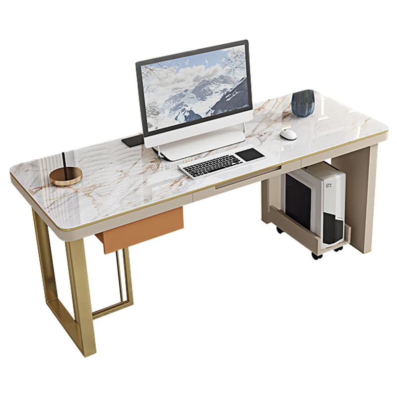 

Bright stone slab home computer desk white study desk chair combination