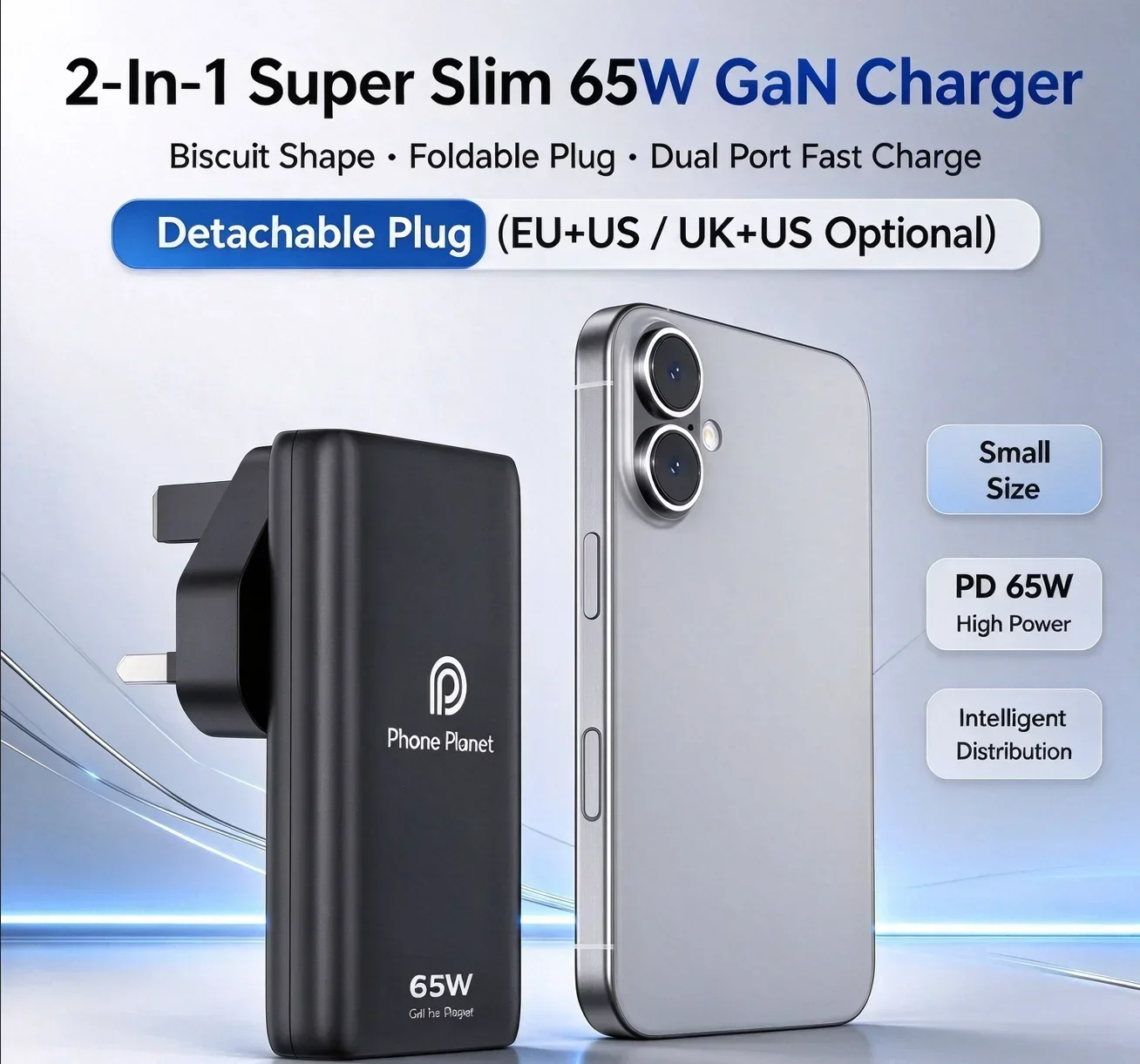 Ultra Thin GaN3 2-In-1（EU/UK+US）Ipad/Macbook Charger Multi-Function Smart Fast Phone Charger For Iphone17/16 Samsung S26 Huawei