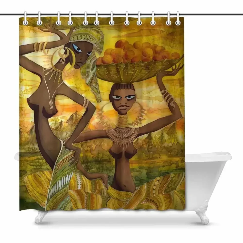 Naked African Girls, Vintage Afro American Women Home Decor Waterproof Polyester Fabric Shower Curtain