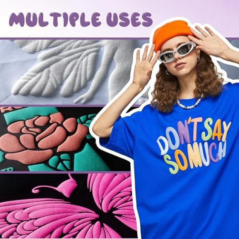 Heat Transfer Vinyl Set Kit para Camisetas, Puffy HTV Compatível, Contour Em Relevo