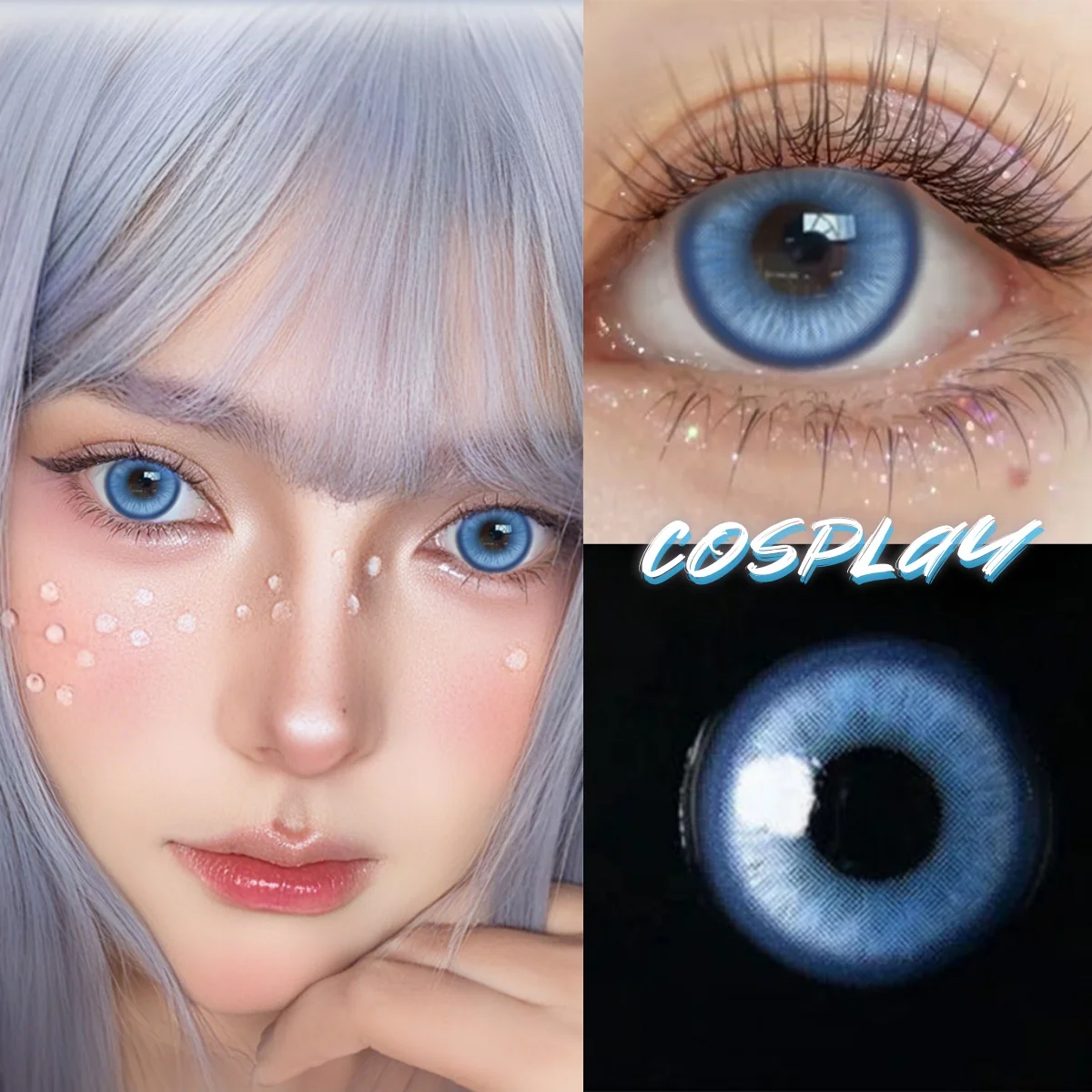 VISUASHOW Magic Pop Blue Crazy Cosplay Anime Colored Contact Lenses Half-Yearly Eye Beauty Lens for Daily Party Makeup Cosmetic